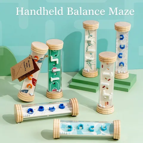 Handheld Wooden Balance Maze Toy Cylindrical Transparent Puzzle Game For Children Hand Eye Coordination Educational Toy