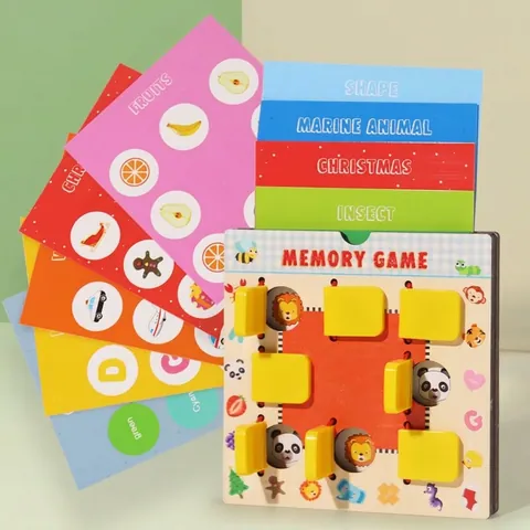 Wooden Memory Game Chess Montessori Early Learning Toy For Kids Brain Training Logic Development With Colorful Cognition Cards