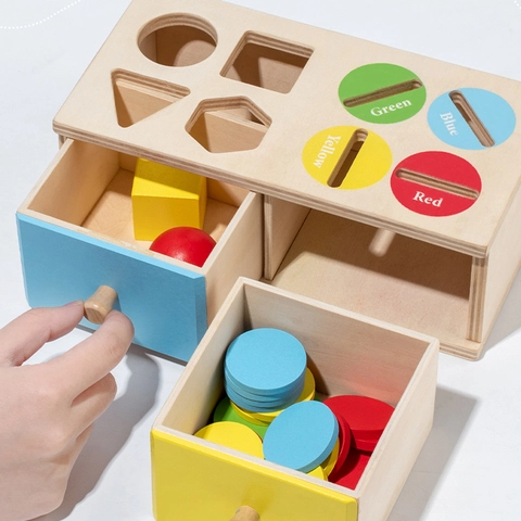 Giocattolo Montessori Scatola di Legno per Monete Corrispondenza Forme e Colori per Bambini Scatola di Classificazione Geometrica in Legno Educativa per Coordinazione Occhio-Mano