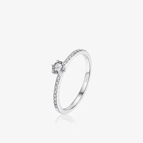 Eleganter 925 Sterlingsilber Zirkonia Ring Für Damen Rundschliff Sechszackige Krone Solitärring Funkelnder Braut Verlobung Fingerschmuck