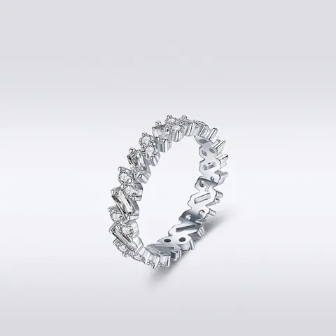 925 Sterling Silver Eternity Ring For Women Geometric Micro Inlaid Cubic Zirconia Sparkling Minimalist Finger Band Jewelry