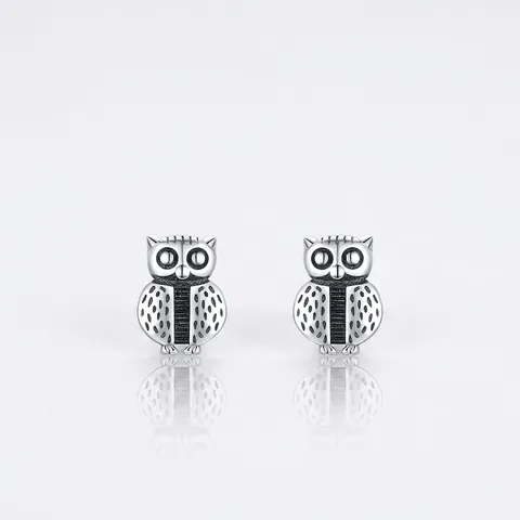 925 Sterlingsilber Eule Ohrstecker Für Damen Süße Mini Tier Zirkonia Eingelegt Retro Oxidierte Silber Ohrringe Schmuck Geschenk