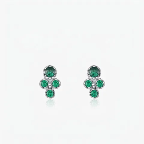 S925 Sterling Silver Mini Emerald Green Zirconia Stud Earrings For Women Lightweight Geometric Four-Leaf Clover Shaped Jewelry