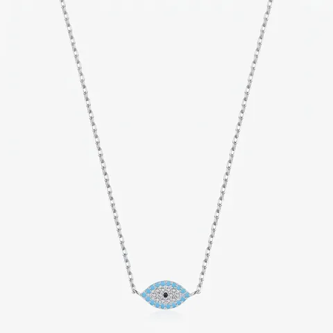 Collana in Argento Sterling S925 Con Malocchio per Donna Gioielli con Catena a Girocollo Intarsiata Con Zirconia Turchese Esotica Vintage