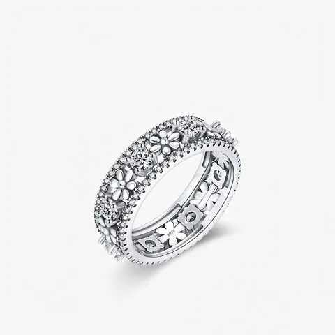 Anello a Margherita in Argento Sterling 925 per Donna Anello a Forma di Fiore Intarsiato in Zirconia Vintage Lusso Leggero