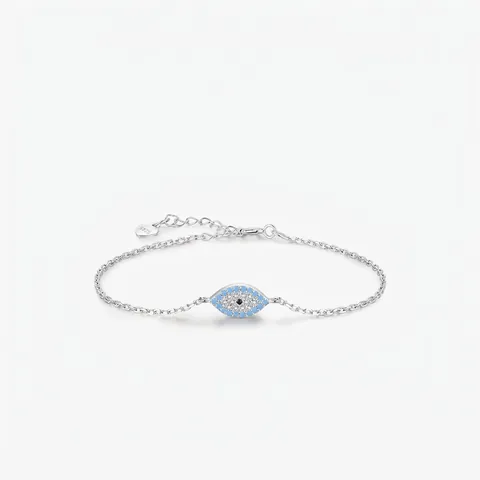 Bracciale Malocchio in Argento Sterling S925 con Turchese e Zirconia Catena Regolabile Gioielli per Donna Regalo Anniversario di Moda