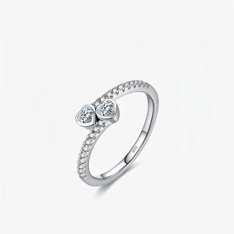 925 Sterling Silver Double Heart Intertwined Ring For Women Elegant Zirconia Inlaid Finger Ring Minimalist Jewelry Gift