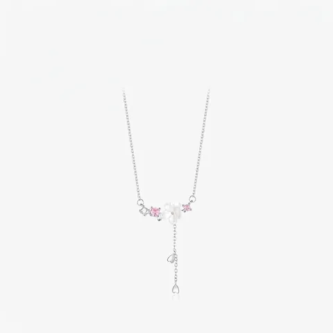 Collar con Colgante de Flor de Camelia de Plata de Ley 925 Con Cadena de Clavícula Incrustada de Circonita Joyería para Mujer