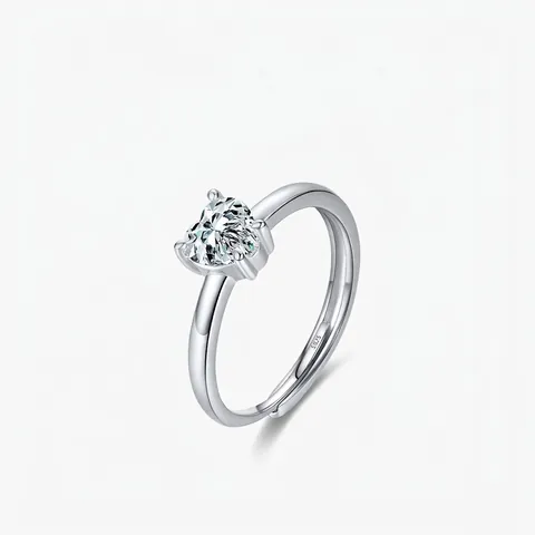 S925 Sterling Silver Heart Shaped Zirconia Open Ring For Women Adjustable Sweet Elegant Dainty Jewelry Elegant Finger Ring Gift