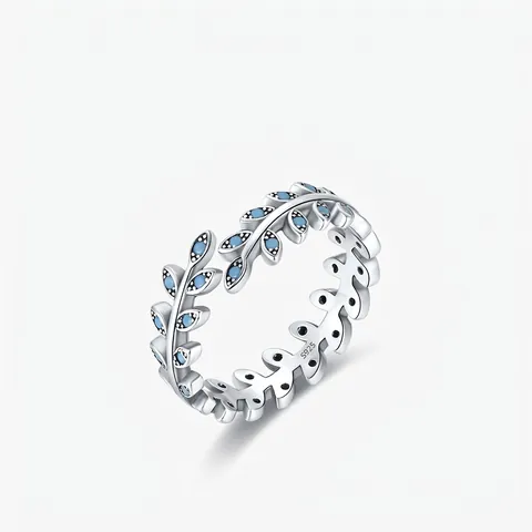 925 Sterling Silver Leaf Open Ring For Women Vintage Distressed Olive Branch Ring With Turquoise Inlaid Finger Jewelry