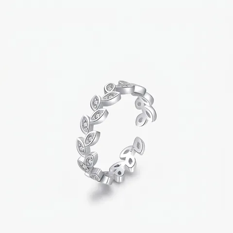 Anello Aperto Regolabile in Argento Sterling 925 a Forma di Foglia Con Zirconia Incastonata Stile Minimalista Foresta per Donna