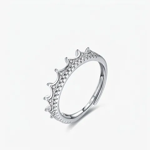 Anello Aperto a Corona in Argento Sterling 925 per Donna Elegante Anello Regolabile Intarsiato in Zirconia Gioielli di Lusso Regalo