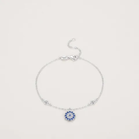 925 Sterling Silver Evil Eye Bracelet For Women Inlaid Blue White Zirconia Adjustable Chain Fashion Jewelry Gift Accessory