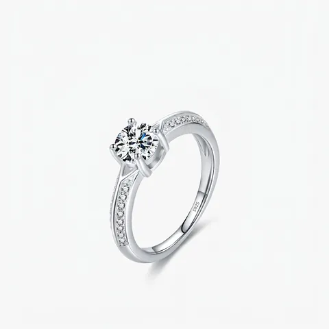 Elegant S925 Sterling Silver Round Zirconia Engagement Ring Four Claw Pavé Band Luxury Wedding Finger Ring For Women Jewelry