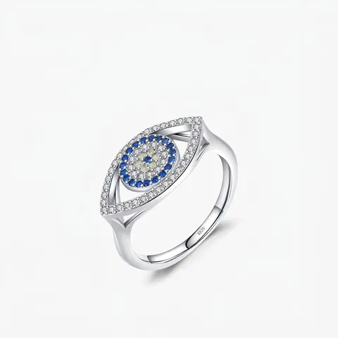 Anillo de Ojo del Diablo de Plata de Ley 925 para Mujer Vintage Incrustado con Circonita Cúbica Joyería Fina