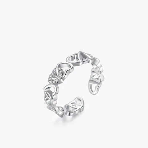 S925 Sterling Silver Heart Open Ring For Women Adjustable Minimalist Hollow Heart Ring With Zirconia Elegant Jewelry Gift