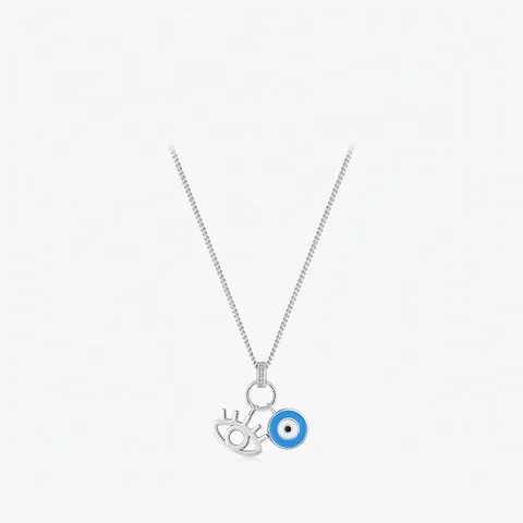 Halskette aus 925 Sterlingsilber mit blauem Emaille Evil Eye und Wimpern Anhänger Schlüsselbeinkette Damen Mode Schmuck