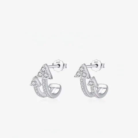 Orecchini a Bottone in Argento Sterling S925 Doppia Freccia Per Donna Zirconia Pavé Geometrico Forma C Gioielli Moda