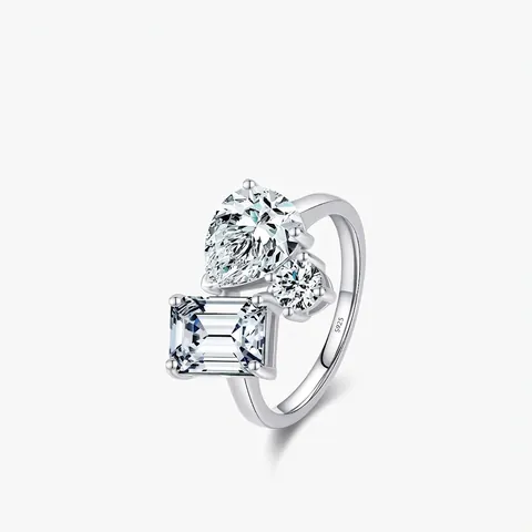 925 Sterling Silver Three Stone Ring For Women Pear Round Emerald Cut Zirconia Wedding Engagement Fashion Jewelry Ring