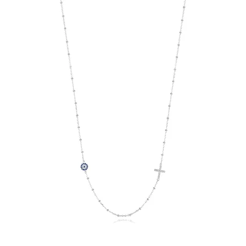 Collier en Argent Sterling 925 Avec Mauvais Œil et Croix pour Femme Chaîne de Clavicule Personnalisée Bijoux en Zirconia