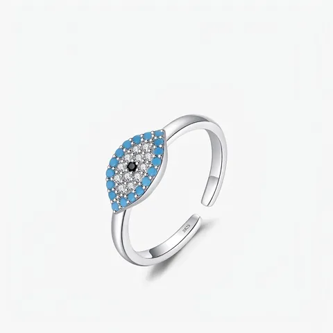 Anello Aperto Regolabile in Argento Sterling 925 Malocchio per Donna Con Zirconia Intarsiato Gioielli da Dito Minimalisti