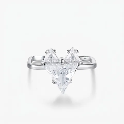 Anillo Abierto de Plata de Ley 925 con Forma de Corazón Irregular y Circonia para Mujer Vintage Minimalista Ajustable Joyería