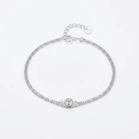 S925 Sterlingsilber Doppelschichtiges Armband Für Damen Minimalistisch Zirkonia Rund Charme Armband Pendeln Ins Stil Schmuck