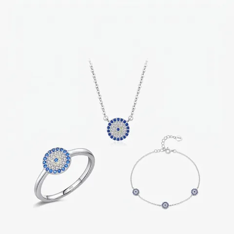 925 Sterling Silver Evil Eye Jewelry Set Zirconia Inlaid Necklace Ring Bracelet For Women Elegant Gift Fashion Jewelry