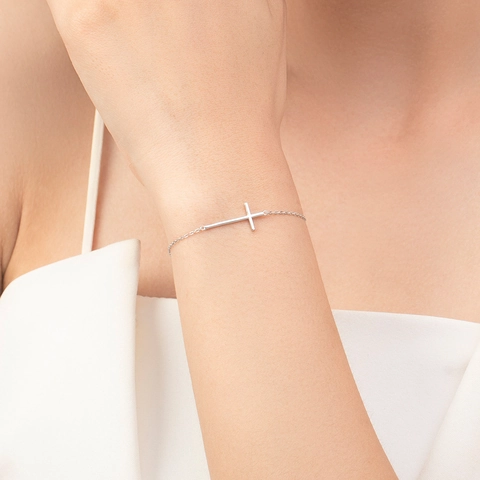 Minimalistisches 925 Sterlingsilber Kreuz Armband Für Damen Verstellbare Kette Horizontales Kreuz Anhänger Mode Schmuck