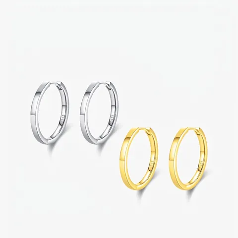 Orecchini a Cerchio in Argento Sterling S925 per Donna Minimalista Lucidato Zirconia Intarsiato Geometrico Liscio Gioielli di Moda