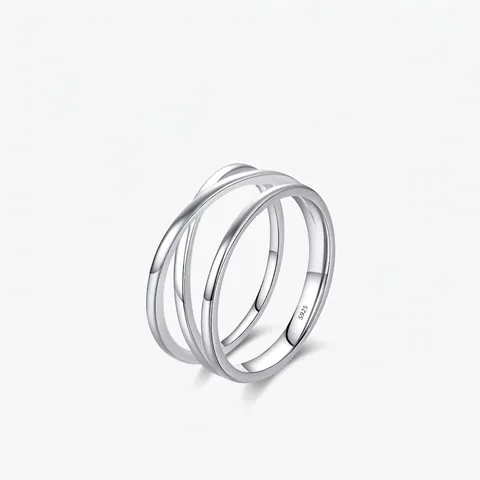 Anello in Argento Sterling S925 Minimalista Geometrico a Linee Incrociate Intrecciate da Donna Stile Ins Lucidato Gioielli