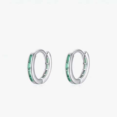 Orecchini Huggie a Cerchio in Argento Sterling 925 con Zirconia Verde Minimalista Geometrico Piccolo Orecchio Fibbia Gioielli Donna
