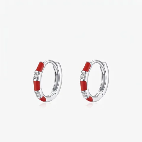 925 Sterlingsilber Rosarot Emaille Zirkonia Ohrreifen Für Damen Minimalistische Geometrische Tropföl Kleine Ohrreifen