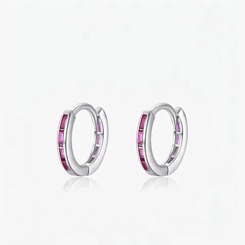 925 Sterlingsilber Rosa Zirkonia Baguette-Schliff Creolen Minimalistischer Modeschmuck Für Damen Silberne Kleine Huggie Ohrringe