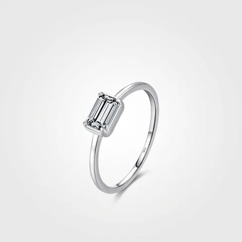 YANLOK S925 Sterling Silver Rectangle Emerald Cut Zirconia Ring Elegant Minimalist INS Style Single Stone Finger Ring For Women Daily Jewelry