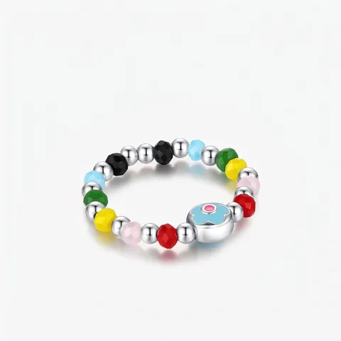 925 Argento Sterling Multicolore Perline Fiore Anello Regolabile Per Le Donne Stile Coreano Colorato Cristallo Anello Aperto Gioielli