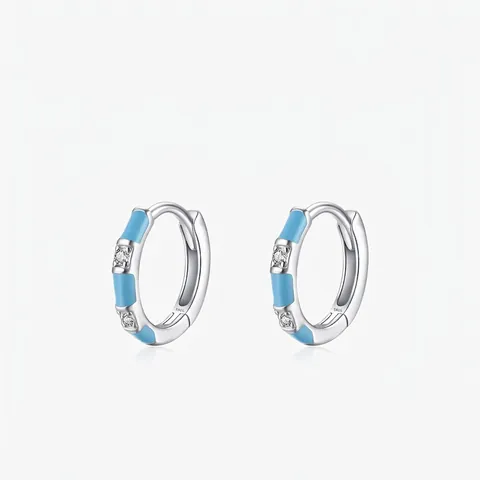 S925 Sterling Silver Light Blue Enamel Zirconia Hoop Earrings Minimalist Geometric Round Ins Style Ear Jewelry For Women