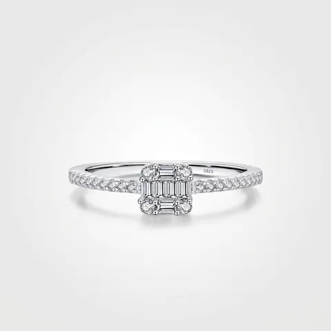925 Sterling Silver Square Zirconia Ring For Women Sweet Sparkling Geometric Pave Cluster Refined Finger Ring Jewelry