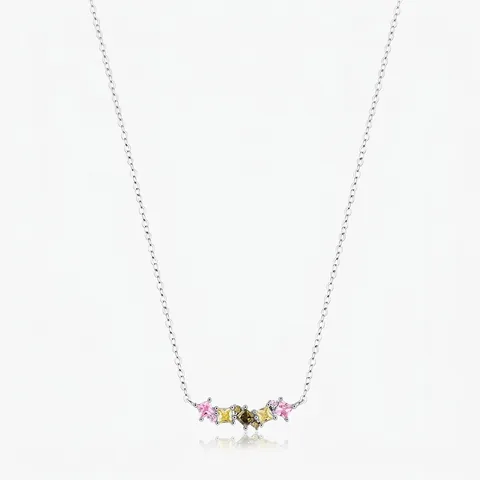 925 Sterling Silver Colorful Square Zirconia Pendant Necklace For Women Elegant Dopamine Color Adjustable Clavicle Chain Jewelry