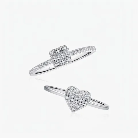 925 Sterlingsilber Süßes Herz Quadrat Pendler Ring Für Damen Mode Personalisiert Voll Eingelegter Zirkonia Ewigkeit Finger Ring Schmuck