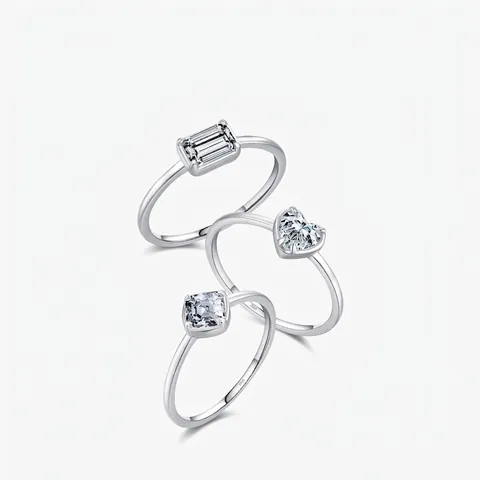 Elegante Anello in Argento Sterling 925 con Zirconia per Donna Cuore Quadrato Taglio Smeraldo Gioielli Moda