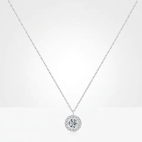 S925 Plata de Ley Collar con Colgante Halo Redondo para Mujer Brillante Circonia Incrustado Elegante Cadena de Clavícula