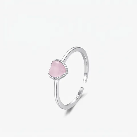 Anello Aperto Regolabile in Argento Sterling S925 Con Pietra Occhio di Gatto a Cuore Rosa Gioielli di Moda Elegante Regalo Donna