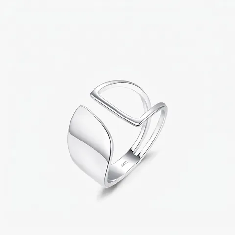 925 Sterling Silver Irregular Hollow Geometric Open Ring Minimalist Polished Wide Finger Ring For Women Jewelry Gift