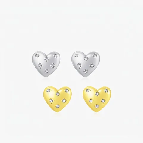Orecchini a Lobo a Cuore in Argento Sterling S925 per Donna Stile Dolce Francese Placcato Oro Argento Zircone Gioielli