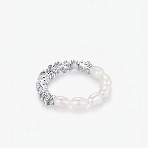 925 Sterlingsilber Künstliche Perle Elastischer Ring Für Damen Minimalistische Spirale Spule Eleganter Ring Mode Schmuck