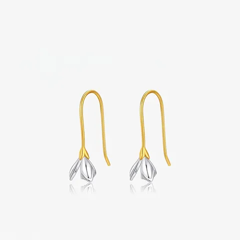 Pendientes de Gota de Flor de Lirio de Los Valles en Plata de Ley 925 Elegante Estilo Mori Girl Bicolor Oro Plata Pendientes de Orquídea para Mujer