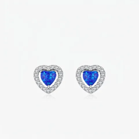 925 Sterling Zilver Blauw Kunstmatige Opaal Hart Oorknopjes Voor Vrouwen Strass Ingelegd Romantische Hartvormige Sieraden Cadeau
