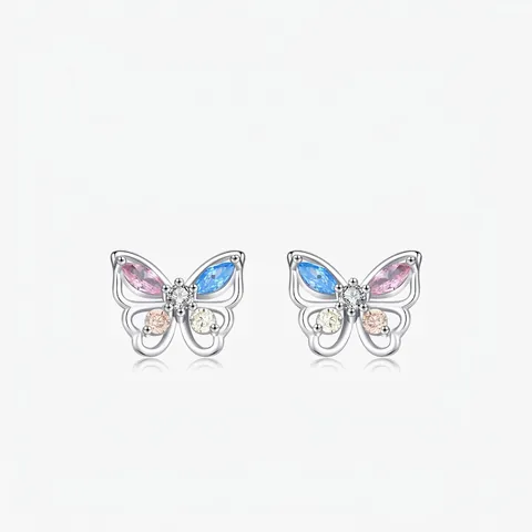 Pendientes de Botón de Mariposa de Plata de Ley 925 Para Mujer Estilo Bosque Circonia Colorida Incrustada Joyería Regalo