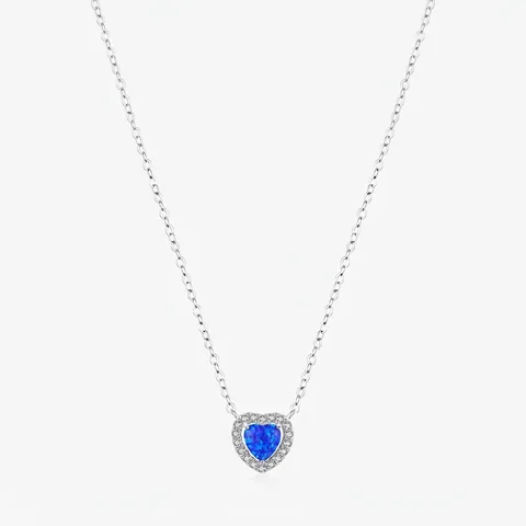 Collana in Argento Sterling 925 a Forma di Cuore con Opale Artificiale Blu per Donna Catena della Clavicola con Zirconia
